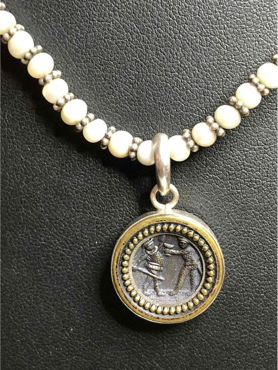 Jewelry - 7868 VNTG Sterling 925 Victorian picture pendant 16" Pearl 925 necklace 21 grams
